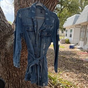 American Bazi Los Angeles Distressed couture Denim Tie-Waist Jacket - Size Med